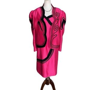 Elite Collection ~ Size 18 ~ Pink/ Black ~ Vintage USA ~ 2 Piece Dress W/Jacket